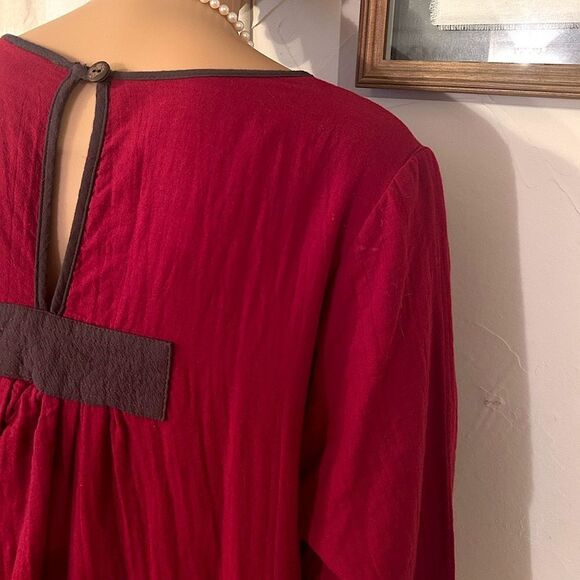 Peacock Ways Women’s 100% Cotton One Size Red Flowy Dress or Tunic Top, Sleeves - Picture 8 of 13